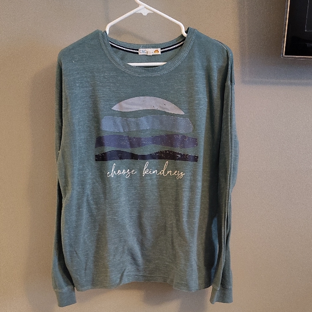 C&C California Teal Long Sleeve Tee with Abstract Design